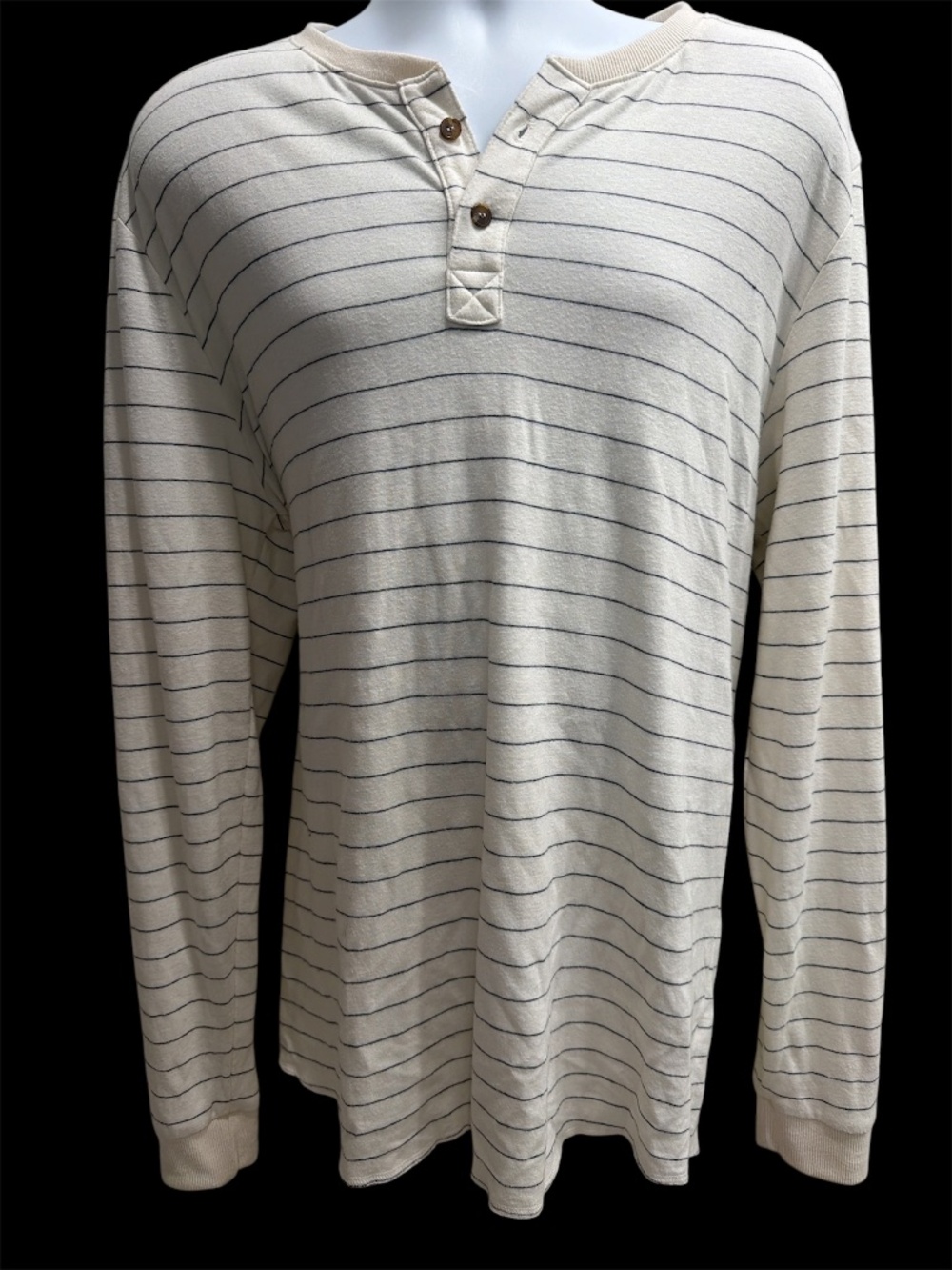 MENS MARINE LAYER XL HENLEY WHITE WITH NAVY STRIPE PERFECT CONDITION LONG SLEEVE